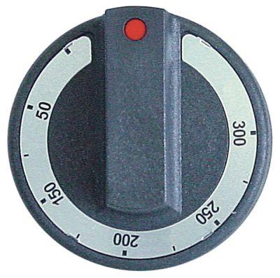 Knap Termostat T.maks. 300°C ø 77mm Akse ø 6x4,6mm Udglatning oppe sort Arbejdsområde 50-300°