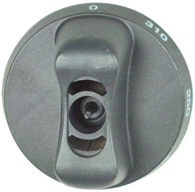 Knap Termostat T.maks. 310°C ø 65mm Akse ø 6x4,6mm Udglatning nede sort Arbejdsområde 50-310°