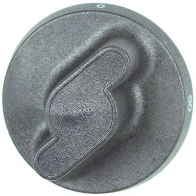 Knap Termostat T.maks. 90°C ø 73mm Akse ø 6x4,6mm Udglatning nede sort Arbejdsområde 30-90°C