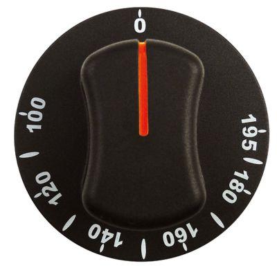 Knap Termostat T.maks. 195°C ø 70mm Akse ø 6x4,6mm Udglatning oppe Arbejdsområde 100-195°C