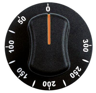 Knap Termostat T.maks. 300°C ø 70mm Akse ø 6x4,6mm Udglatning oppe sort Arbejdsområde 50-300°