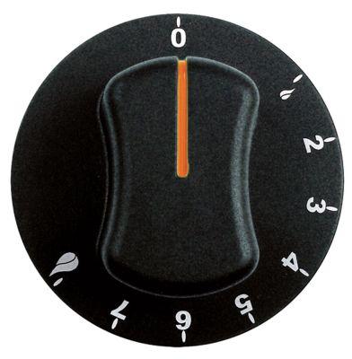 Knap Gastermostat 1-8 ø 70mm Akse ø 6x4,6mm Udglatning oppe sort