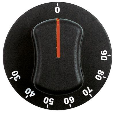 Knap Termostat T.maks. 90°C ø 70mm Akse ø 6x4,6mm Udglatning oppe sort Arbejdsområde 30-90°C
