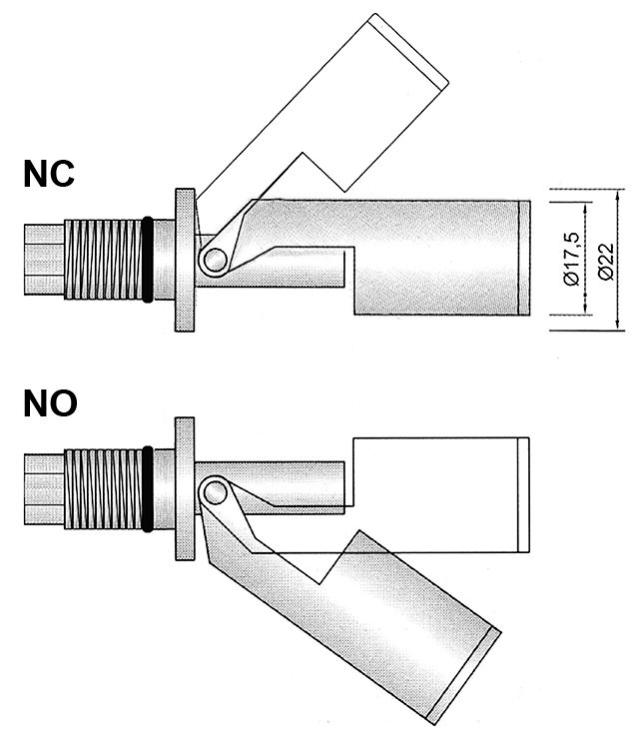 Svømmekontakt Gevind M14x2 1NO eller 1NC ø 175mm 250V Kabellængde 230mm L 114mm Indbygning ø 15mm