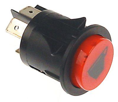 Trykkontakt Indbygningsmål ø25mm rød 2NO 250V Tilslutning Fladstik 6,3 mm kop 16A