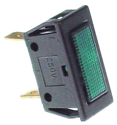 Signallampe Indbygningsmål 27,4x12,4mm 220V grøn Tilslutning Fladstik 6,3 mm Temp.best. 120°C