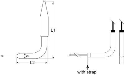 Kernetemperaturføler Termoelement K (NiCr-Ni) Kabel PTFE Føler -50 til +250°C Føler ø3,5x100mm