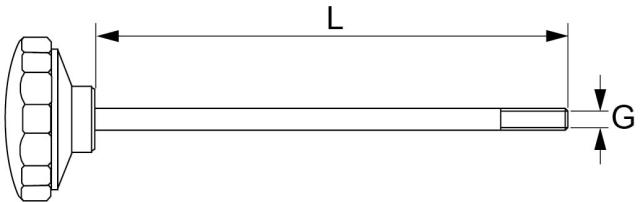 Låseskrue Gevind M6 ø 6mm Greb ø 38mm L 163mm