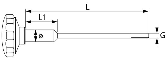 Låseskrue L1 100mm Gevind M8 ø 12mm Greb ø 60mm L 223mm