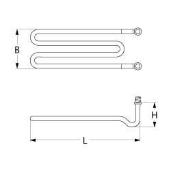 Varmelegeme 2200W 230V L 325mm 2-huls fastgørelse Tilslutning Fladstik 6,3 mm Gevind M14