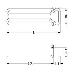 Varmelegeme 1500W 240V L 540mm 2-huls fastgørelse Tilslutning M4 Gevind M10x1 Rør ø 625m