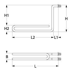 Varmelegeme 1850W 240V L 355mm L1 21mm L2 334mm H1 240mm H2 47mm 2-huls fastgørelse