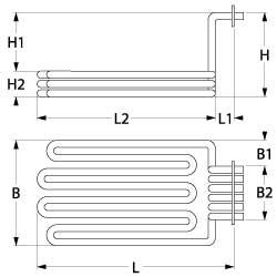 Varmelegeme 5500W 230/400V L 325mm L1 15mm L2 310mm B1 67mm B2 66mm H1 183mm H2 25mm