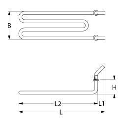 Varmelegeme 1500W 220V L 465mm L1 25mm L2 440mm 2-huls fastgørelse Tilslutning M4 Gevind 1/4