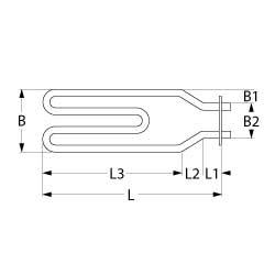 Varmelegeme 2000W 230V L 435mm L1 20mm L2 60mm L3 355mm B1 52mm B2 61mm Firkantflange