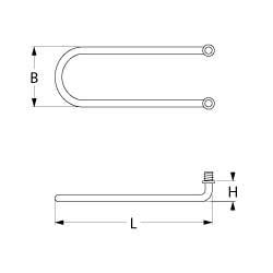 Varmelegeme 1500W 230V L 254mm 2-huls fastgørelse Tilslutning Fladstik 6,3 mm Gevind M10