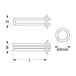 Varmelegeme 4500W 230V L 270mm Rundflange Tilslutning Fladstik 6,3 mm Rør ø 63mm VK 3 H 42mm