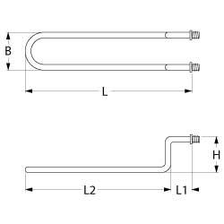 Varmelegeme 750W 230V L 519mm L1 30mm L2 489mm 2-huls fastgørelse Tilslutning Fladstik 6,3 mm