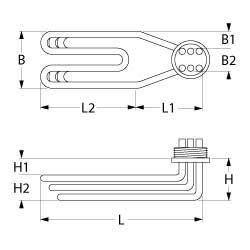 Varmelegeme 5700W 230V L 300mm L1 120mm L2 180mm B1 29mm B2 28mm H1 21mm H2 21mm Skrueflange