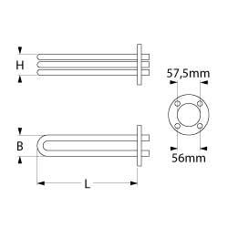 Varmelegeme 2700W 230/400V L 235mm 4-huls flange Tilslutning M5 Rør ø 85mm VK 3 Fø 98mm LA 56mm