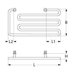 Varmelegeme 1400W 220V L 310mm L1 70mm L2 50mm 2-huls fastgørelse Tilslutning Fladstik 6,3 mm