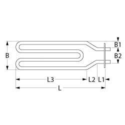 Varmelegeme 900W 240V L 295mm Bain-Marie L3 200mm B1 30mm B2 28mm Firkantflange Tilslutning M5