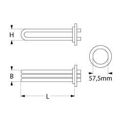 Varmelegeme 7000W 220V L 415mm L1 265mm L2 150mm H1 25mm H2 55mm Rundflange Tilslutning M4