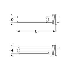 Varmelegeme 2000W 230V L 270mm Skrueflange Tilslutning Fladstik 6,3 mm Gevind 1