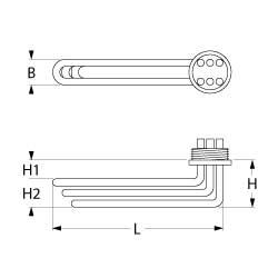 Varmelegeme 4000W 230V L 315mm H1 18mm H2 22mm Skrueflange Tilslutning M4 Gevind 1½