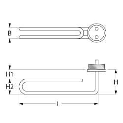 Varmelegeme 2800W 230V L 255mm H2 33mm Skrueflange Tilslutning Fladstik 6,3 mm Gevind 1½