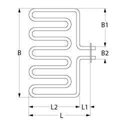 Varmelegeme 3300W 230V L 240mm L1 24mm L2 220mm B1 174mm B2 33mm Firkantflange Tilslutning M5