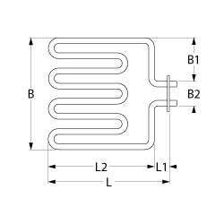 Varmelegeme 2570W 230V L 305mm L1 19mm L2 286mm B1 132mm B2 22mm Firkantflange Tilslutning M5