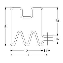 Varmelegeme 2500W 400V L 450mm L1 20mm L2 430mm B1 500mm B2 30mm Firkantflange