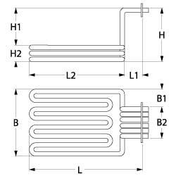 Varmelegeme 4500W 230/400V L 260mm L1 25mm L2 235mm B1 30mm B2 55mm H1 200mm H2 25mm