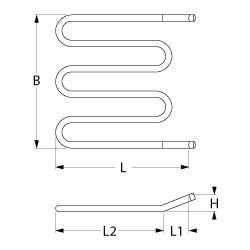 Varmelegeme 1250W 230V L 195mm L1 25mm L2 140mm Rør ø 85mm H 20mm B 188mm Vindinger 3