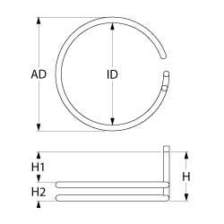 Varmelegeme 2400W 230V B1 28mm H1 60mm H2 30mm Tilslutning Fladstik 6,3 mm Rør ø 65mm VK 1