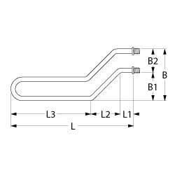 Varmelegeme 2000W 230V L 415mm L1 10mm L2 70mm L3 335mm B1 65mm B2 35mm 2-huls fastgørelse