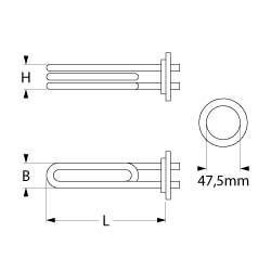 Varmelegeme 1500W 220V L 220mm Rundflange Tilslutning Fladstik 6,3 mm Rør ø 65mm VK 1 H 49mm