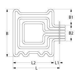 Varmelegeme 2750W 230/400V L 529mm L1 30mm L2 499mm B1 247mm B2 127mm Firkantflange