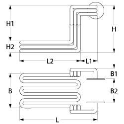 Varmelegeme 6000W 230/400V L 300mm L1 65mm L2 235mm B1 59mm B2 134mm B3 250mm H1 220mm