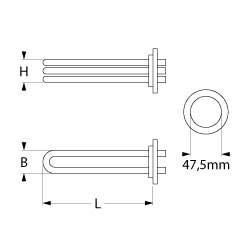 Varmelegeme 3000W 230V L 260mm Rundflange Tilslutning Fladstik 6,3 mm Rør ø 63mm VK 3 H 36mm