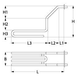 Varmelegeme 3000W 230V L 400mm L1 20mm L2 65mm L3 315mm H1 120mm H2 110mm H3 40mm Firkantflange