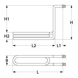 Varmelegeme 2200W 230V L 295mm L1 20mm L2 275mm H1 148mm H2 35mm 2-huls fastgørelse Gevind 1/4