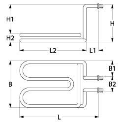 Varmelegeme 3400W 230V L 301mm L1 22mm L2 282mm B1 50mm B2 85mm H1 165mm H2 20mm