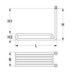 Varmelegeme 2000W 230V L 250mm H1 154mm H2 36mm 2-huls fastgørelse Tilslutning Fladstik 6,3 mm