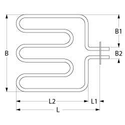 Varmelegeme 2000W 230V L 327mm Bageovn L1 85mm L2 244mm B1 98mm B2 31mm Firkantflange