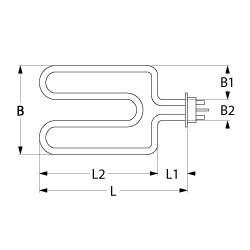 Varmelegeme 2500W 230V L 543mm Grill L1 55mm L2 488mm B1 54mm B2 32mm Firkantflange