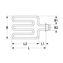 Varmelegeme 2500W 230V L 360mm L1 50mm L2 310mm B1 105mm B2 31mm Firkantflange