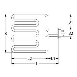 Varmelegeme 3000W 230V L 350mm L1 75mm L2 275mm B1 138mm B2 31mm Firkantflange