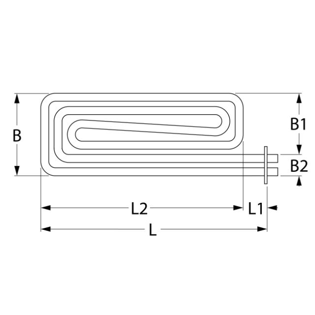 Varmelegeme 2600W 230V L 468mm L1 13mm L2 455mm B1 105mm B2 25mm Firkantflange Gevind M5